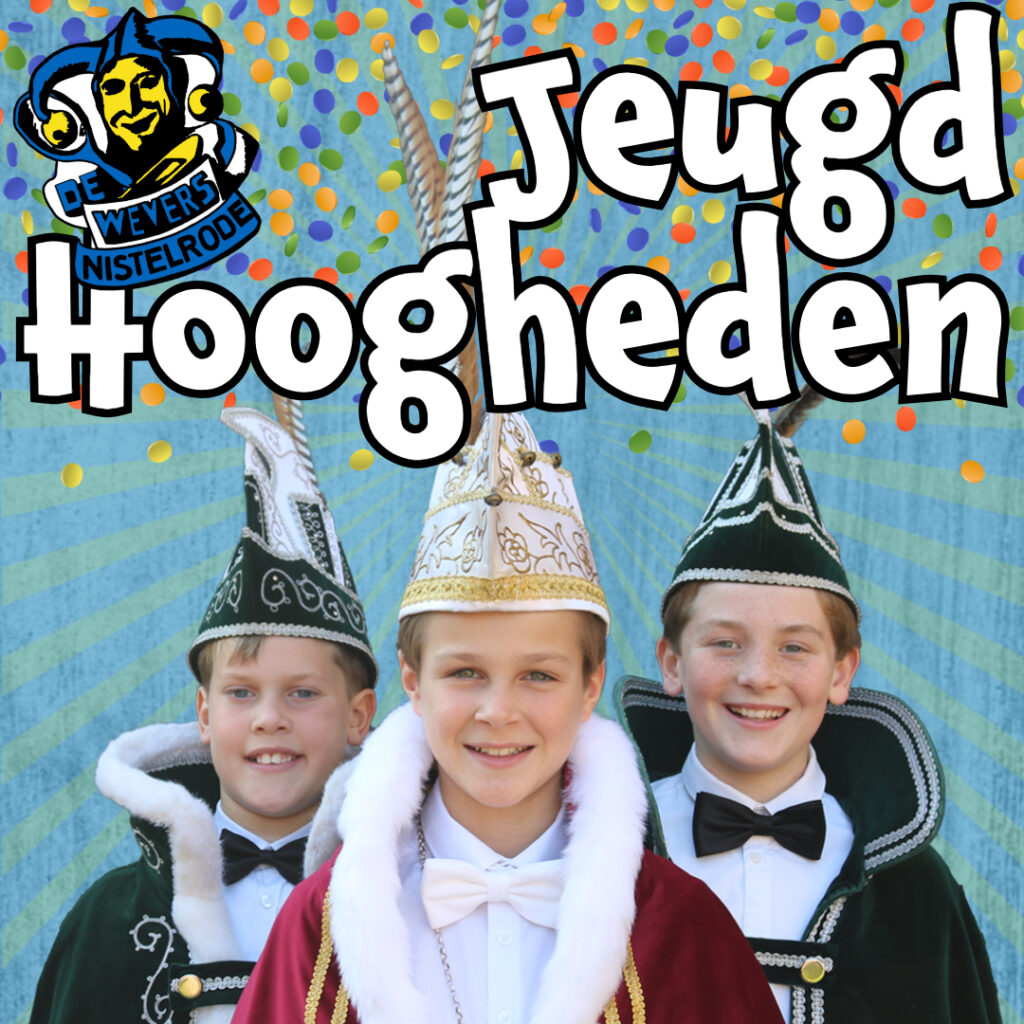 De nieuwe Jeugdheersers van het Weversrijk: Jeugdprins Deen, Jeugdadjudant Pijke en Jeugdvorst Joep